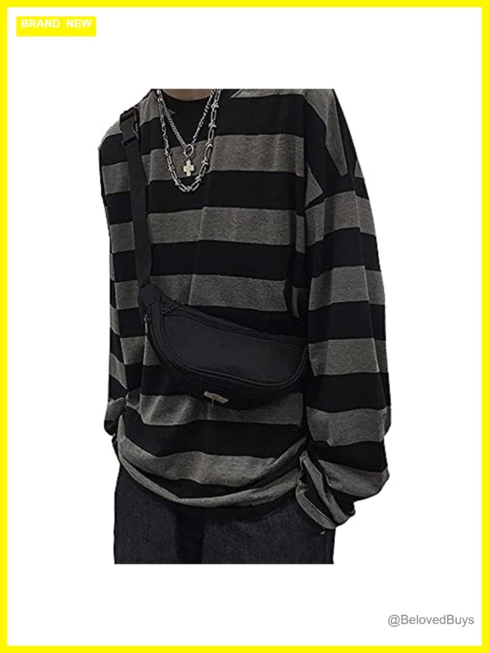 Striped Crewneck Long Sleeve T-Shirt Oversized Pullover Grunge Streetwear